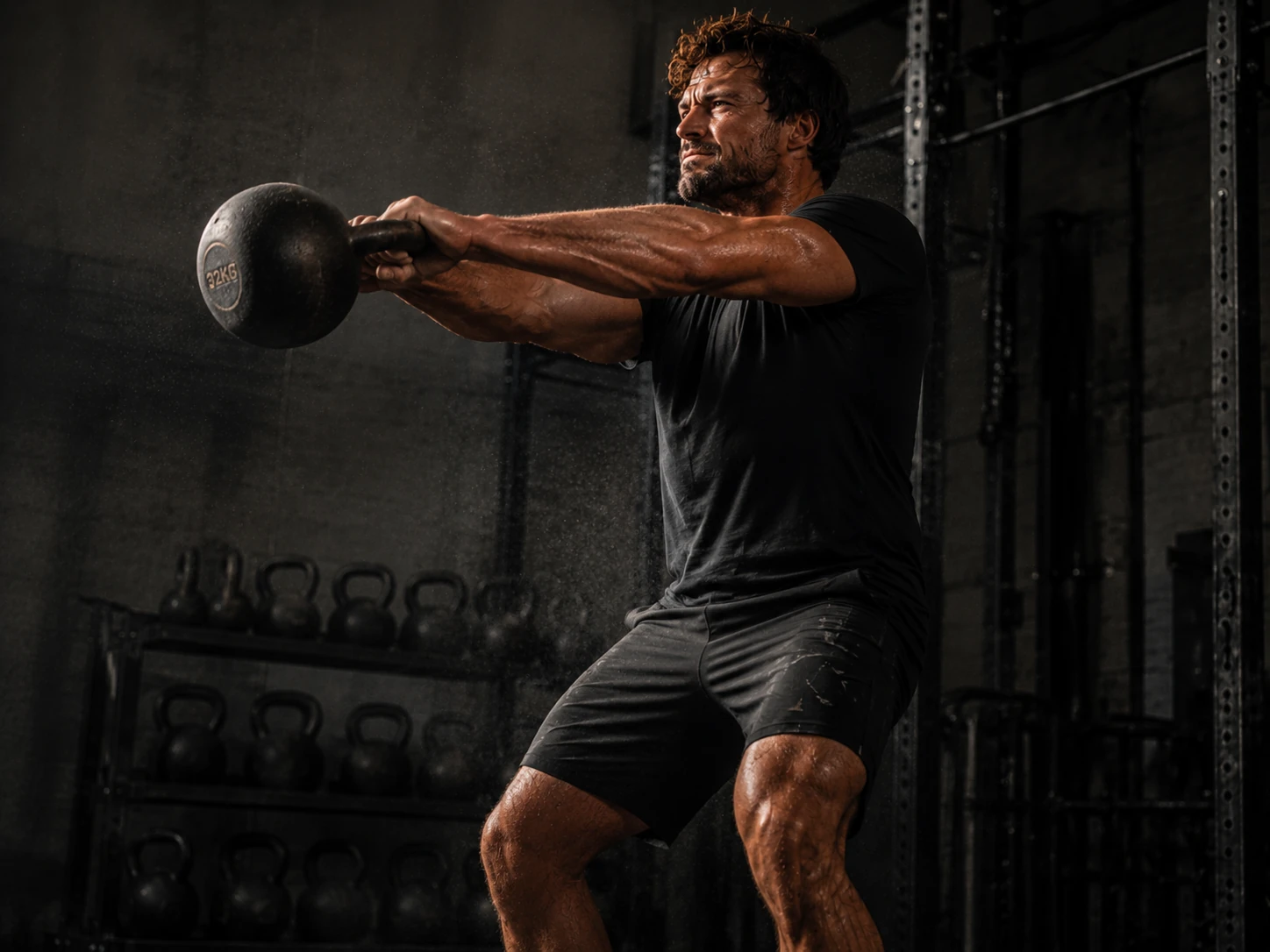 Athlete performing a kettlebell swing during strength training